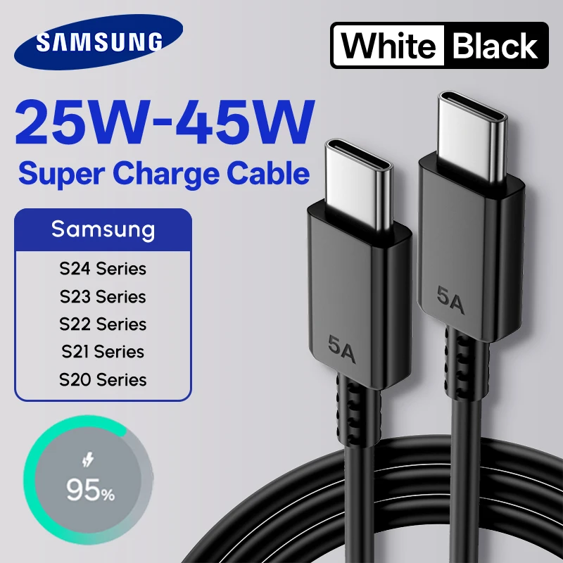 45W Samsung Original PD Cable usb type-c wired 25W 5A Super Fast Charger Samsung S24 S23 S22 Note 20 A14 A15 A33 A34 A54 Quick