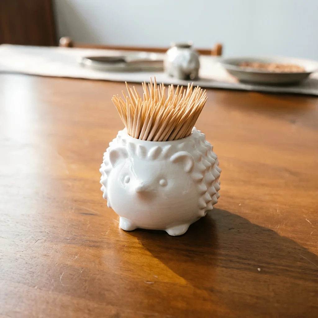 5/2-Piece Set of Cute Hedgehog-Shaped Toothpick and Floss Storage Jars, Dual-Purpose Multifunctional Design, Plastic Material, for Tabletop Storage, Living Room Coffee Table Display, Kitchen Countertop Organization, Ho