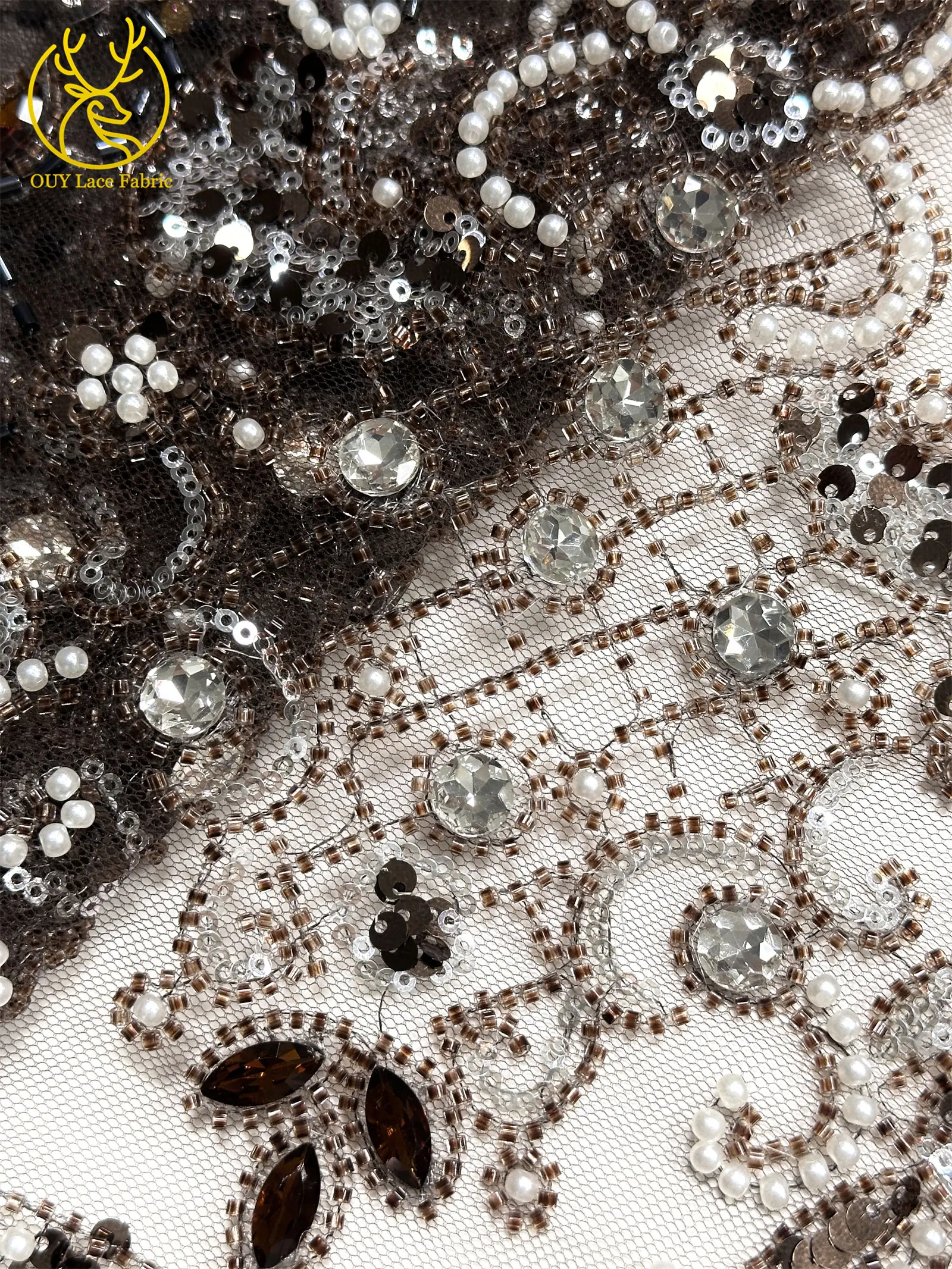 Lila afrikanischer Edelstein-Perlen-Spitzenstoff 2026 Luxuriöser französischer Pailletten-Spitzenstoff für Damen Brautkleid Hochzeitskleid Nähen 5 Yards – Detail 27