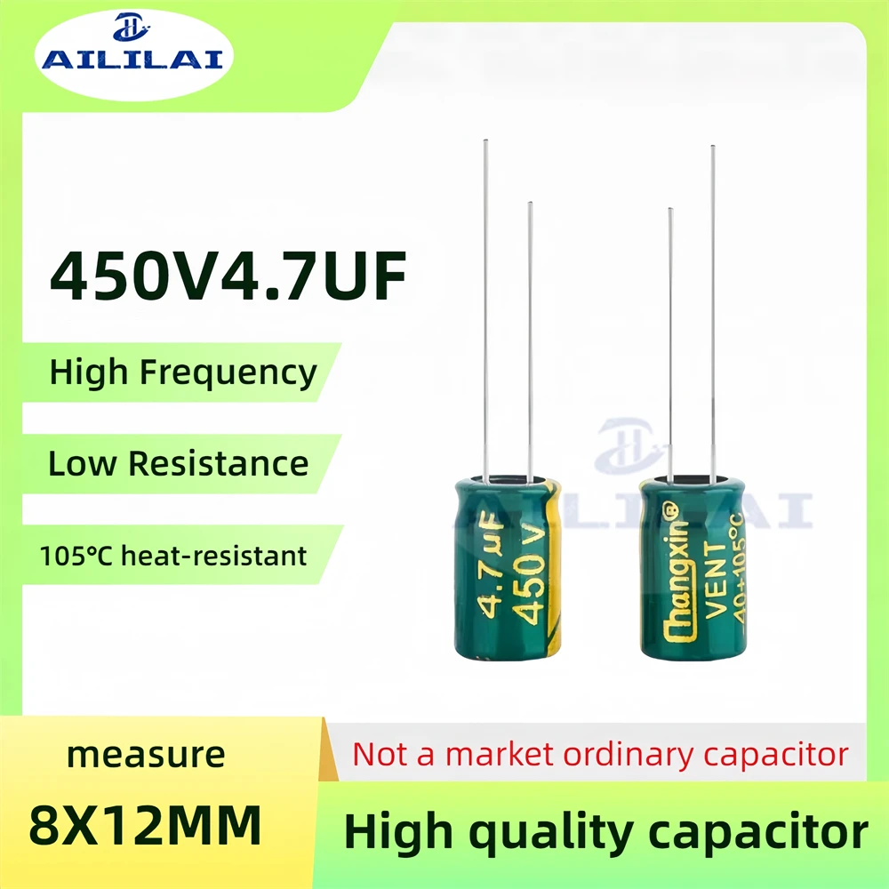 20PCS Original 450v4.7uf Low ESR/Impedance High Frequency 450V 4.7UF Aluminum Electrolytic Capacitor 450V4.7F Size: 8X12MM