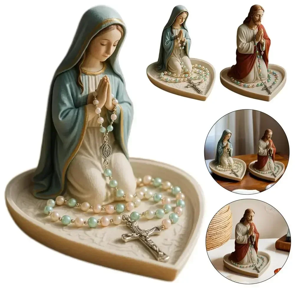 9X*Virgin Mary Rosary Holder Statue Resin Elegant Our Lady Prayer Rosary Box Our Lady of Grace Statue Ornaments Home Decor