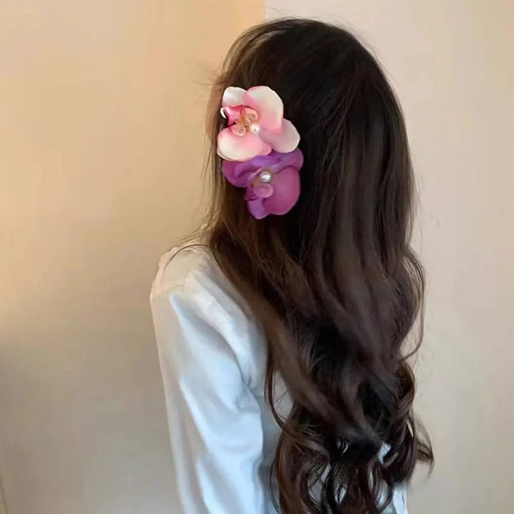 Korean Sweet Phalaenopsis Flower Hairpin 2024 New Fashion Bohemia Style Design Cloth Floral Pearl Hair Clip Barrettes Headwear