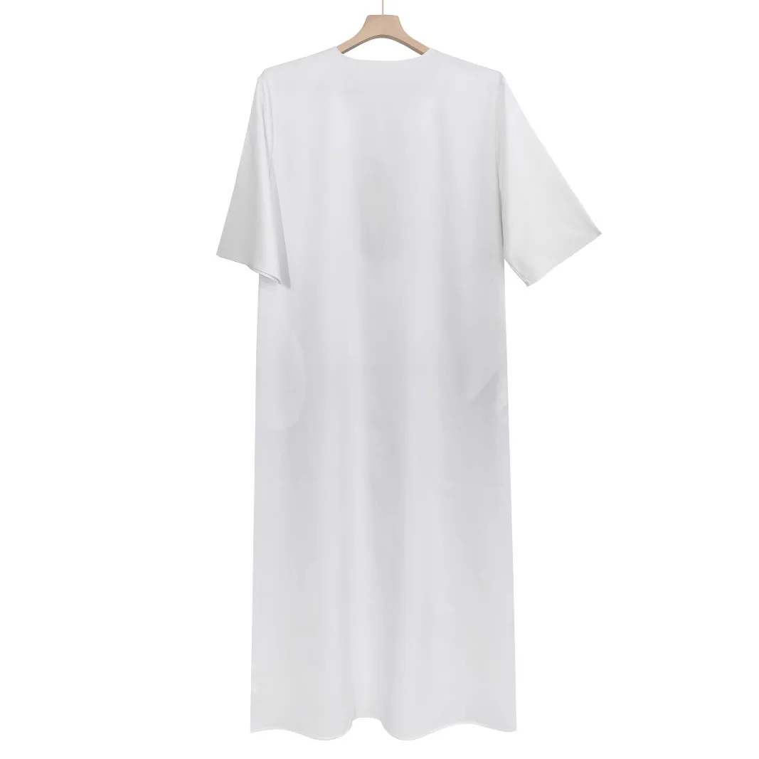 Nuovo 2025 Musulmano Manica Media Ricamato Stile Etnico Marocchino Abito da Uomo Tasca Laterale Abaya Ramadan Dubai Lusso Islam Elegante