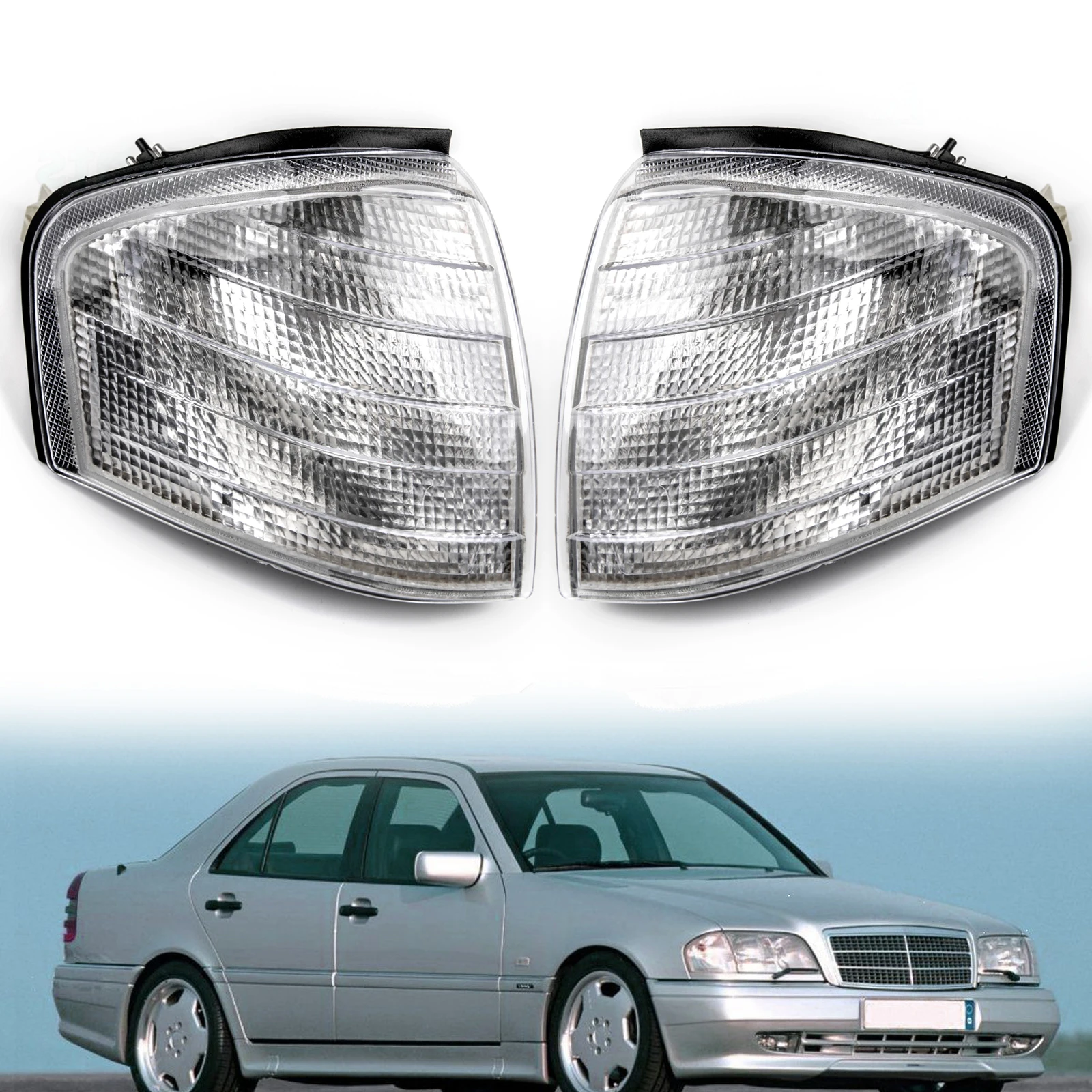 Artudatech lewe/prawe światła narożne kierunkowskazy pasuje do Mercedes Benz C klasa W202 1994-2000