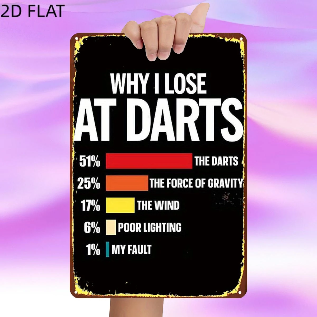 Vintage Darts Aluminum Sign 2D Flat Print, Funny Why I Always Lose Darts Plaque Pre-Drilled for Home Office Garden