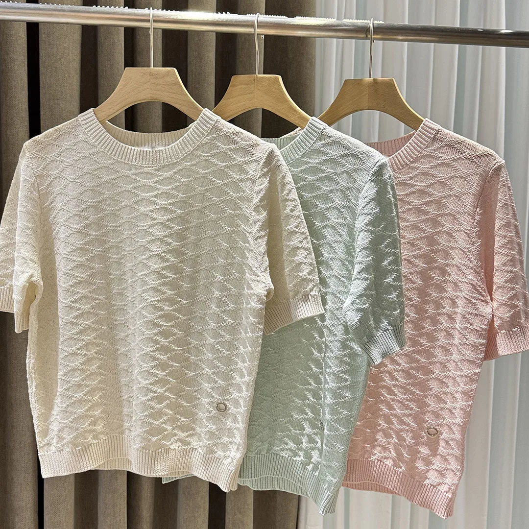 Chunky Knit Sweater T-Shirt Tops For Women, Loose, Simple, Casual, High-Quality Summer Short Sleeves