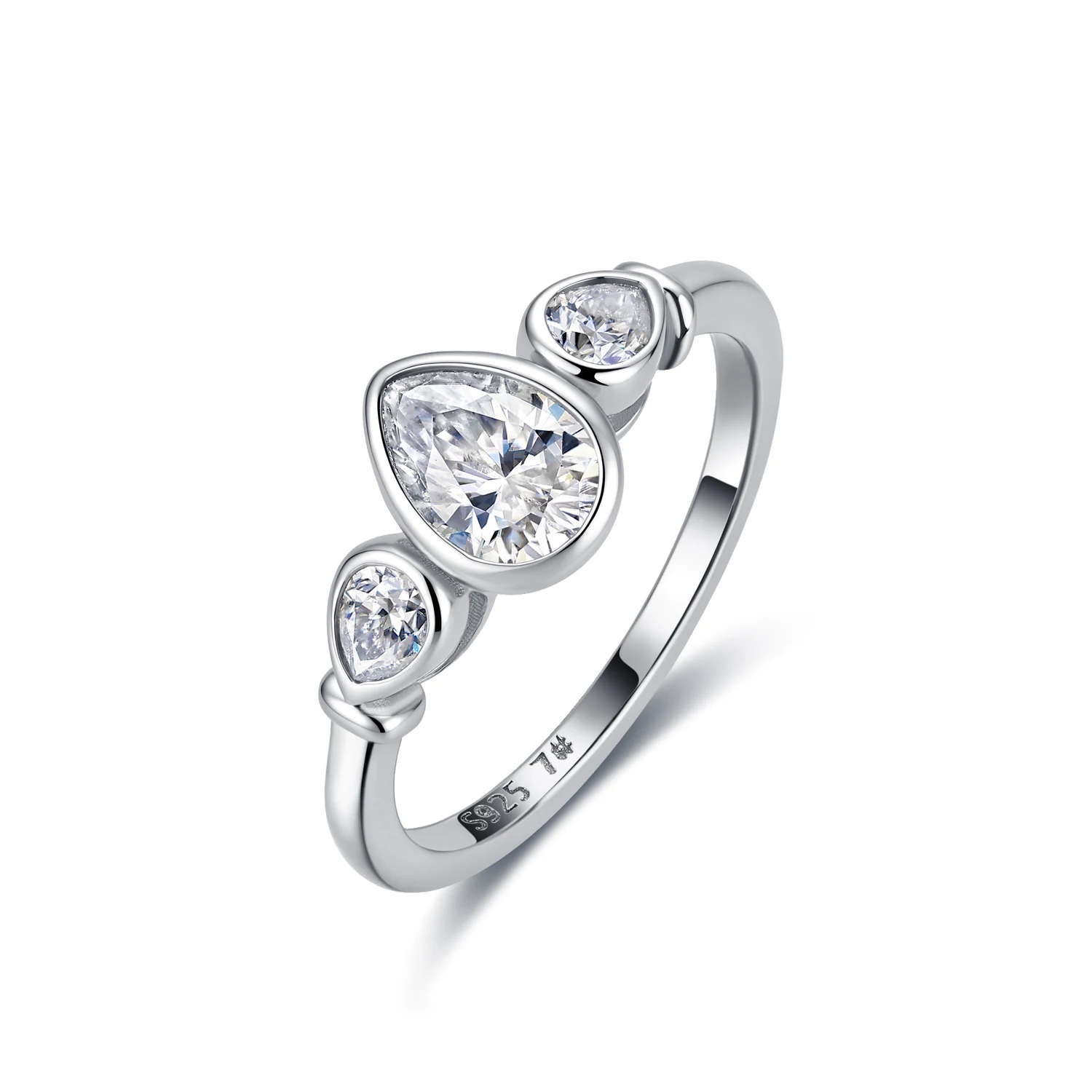 Three Stones Bezel Setting Silver-plated 18K White Gold Pear-shaped Moissanite Ring 1.6ct For Women Gift Wedding jewelry