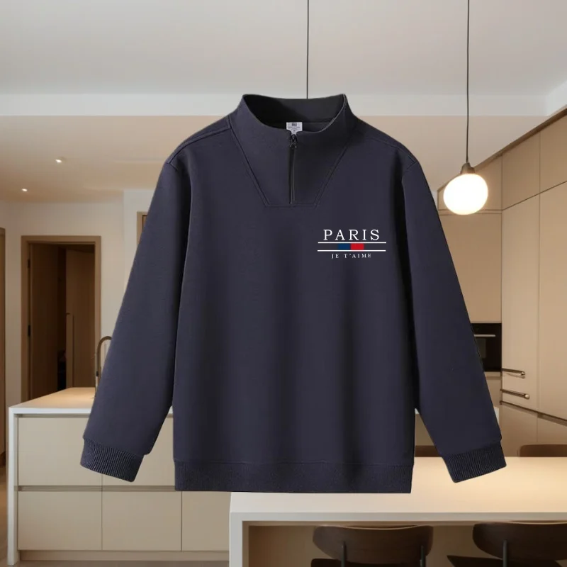 Pure Cotton Men's T-Shirt Trendy Brand Clothing 2025 Autumn and Winter New Half-Zip Pullover Casual Fashion Versatile Couple Style Comfortable Sweatshirt Clothing