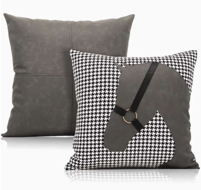 grey horse luxury cushion cover houndstooth throw pillow case with belt