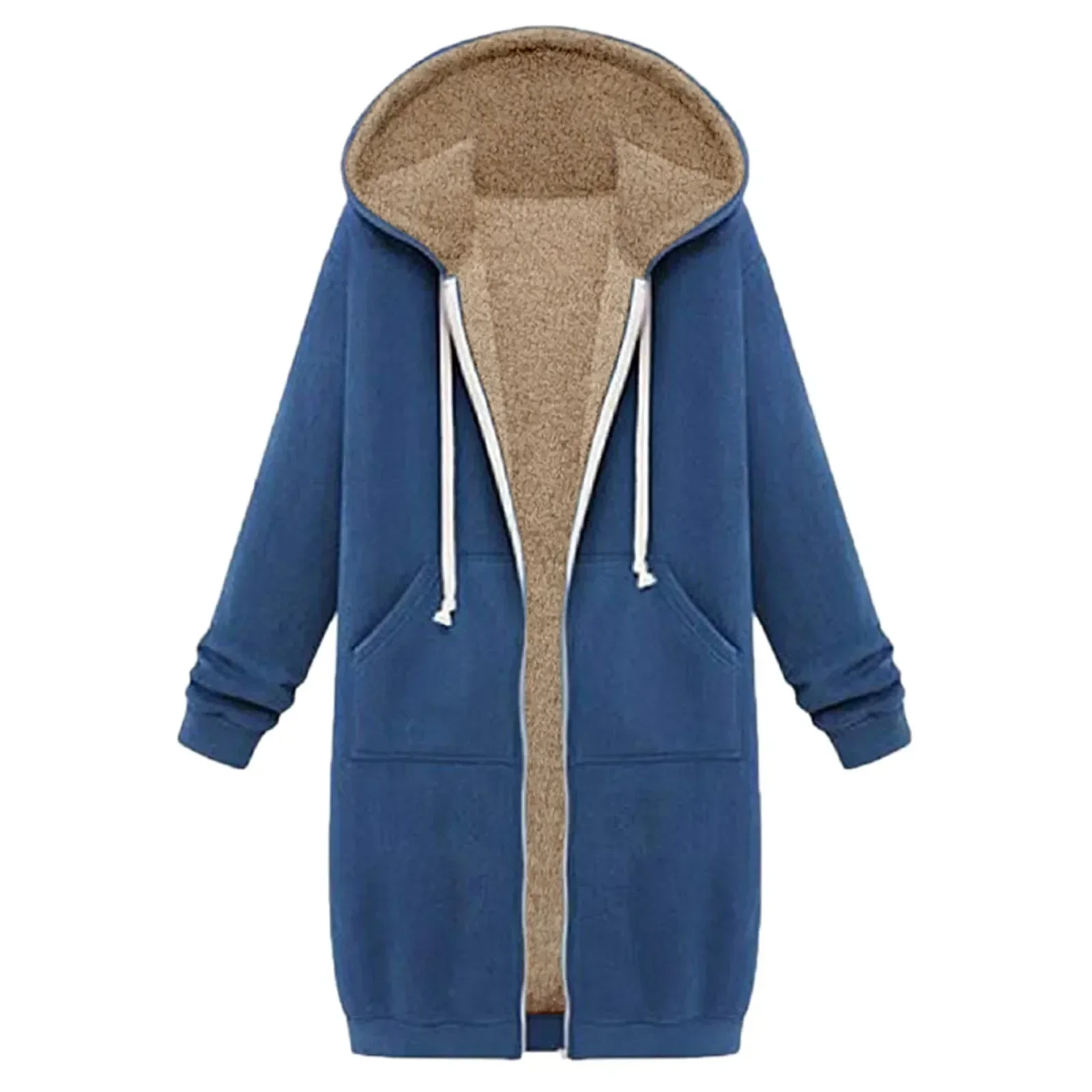 Hooded Fleece Sweatshirt with Zipper for Women, Long Coat, Jacket, Tops, Outwear, Fashion Clothing, Plus Size, 2022 New