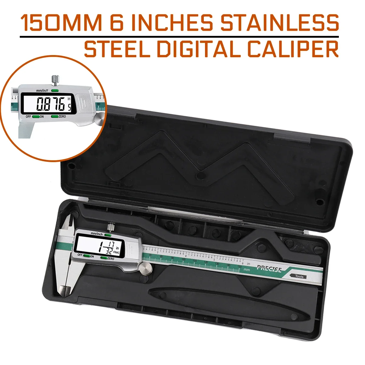 Stainless Steel Calipers Inch/Metric/Fractions Conversion 0.01mm Resolution with Box 6 Inches 150mm Digital Caliper