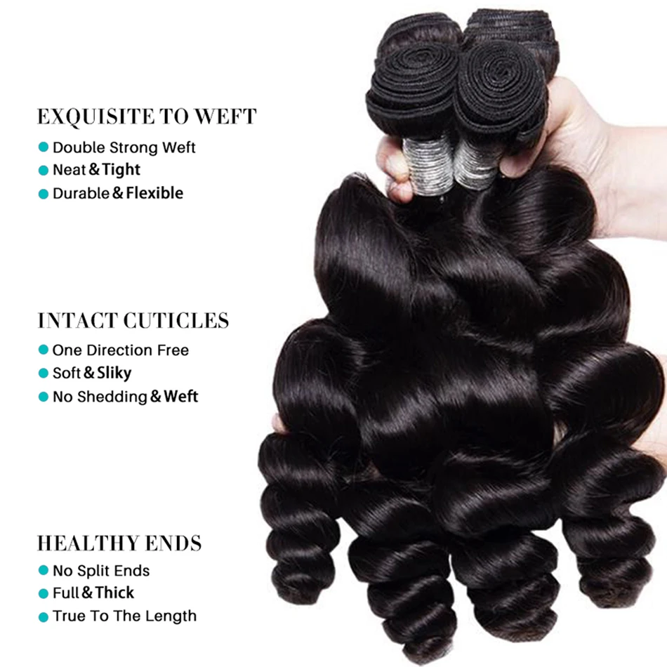 Extensiones de cabello humano virgen brasileño, mechones de ondas sueltas, tejido, 1/3/4 mechones, rizado, suelto, de alta calidad, venta al por