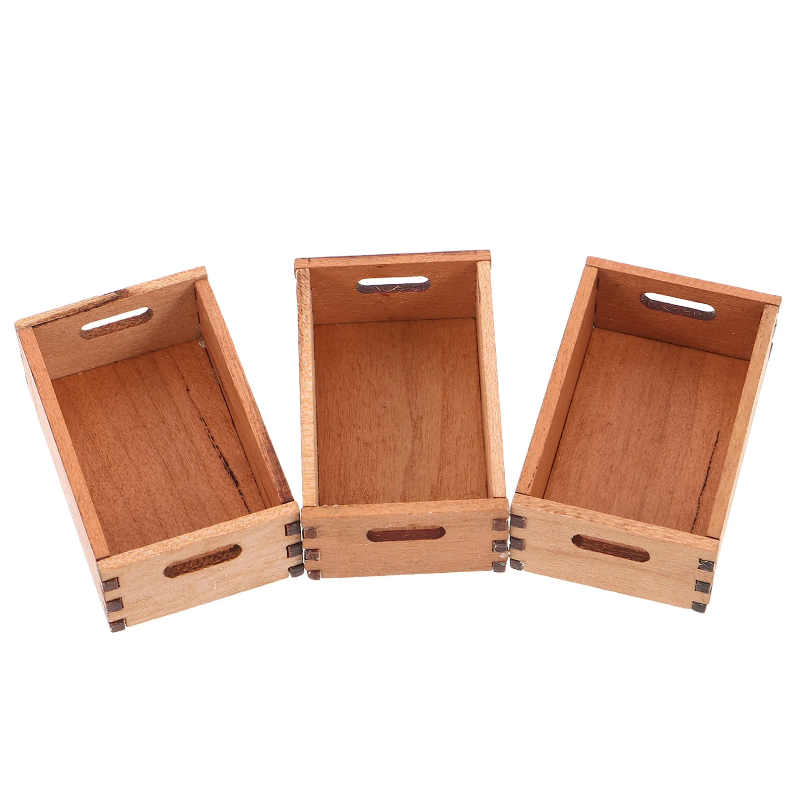 

Набор из 3 миниатюрных деревянных ящиков для кукольного домика, масштаб 1:12, миниатюрные корзинки для хранения, мебель для ролевых игр