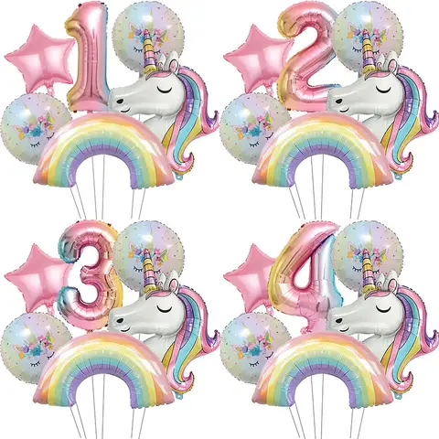 Ballon licorne arc-en-ciel en aluminium, 32 pouces, avec chiffres dégradés, fournitures de fête, décoration de fête, réception-cadeau pour bébé