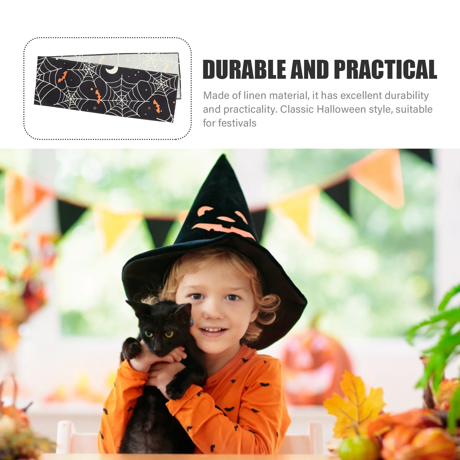 

Spider Web Pattern Premium Flax Table Runner Classic Halloween Party Decorative Tablecloth Festival Home Table Decor Oil-Proof