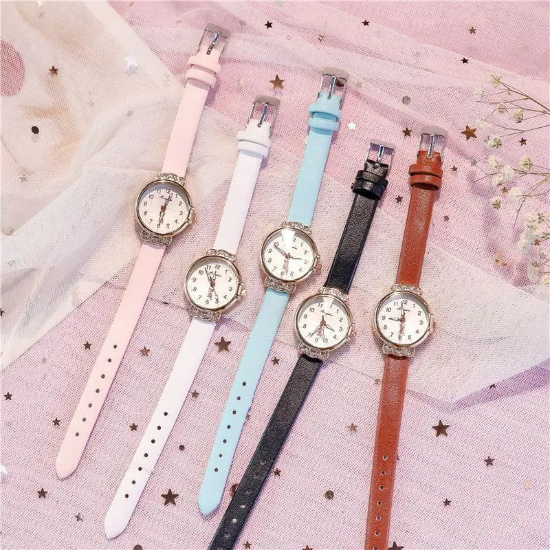 Relógio infantil Menina Junior High School Edição Coreana Primary Cute Girl Cat Ponteiro dos desenhos animados Quartz Glow Clock Presente de Natal