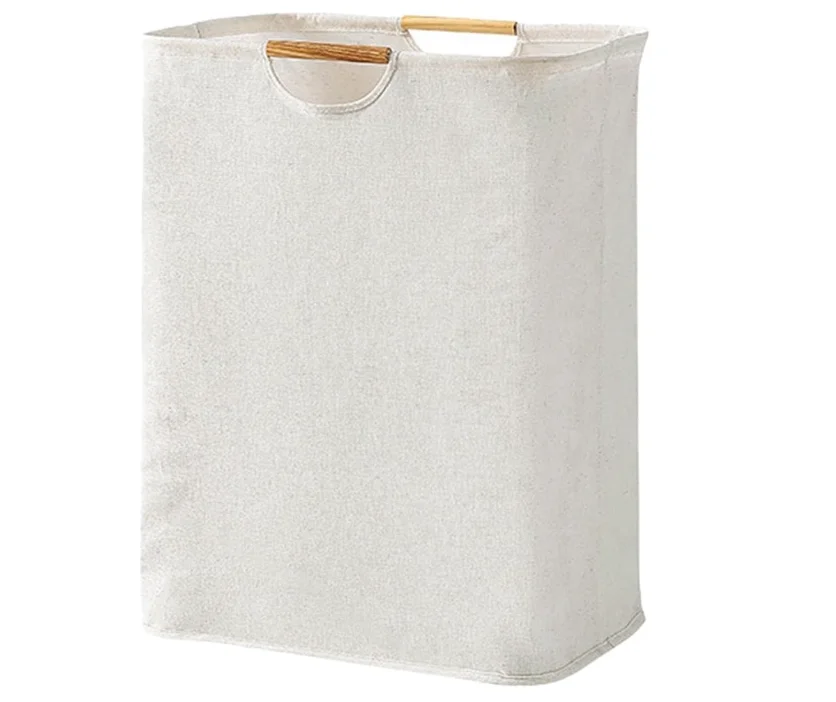 

！@Combohome Simple Fabric Laundry Hamper With Bamboo Handles Collapsible Tall Dirty Laundry Hamper Basket