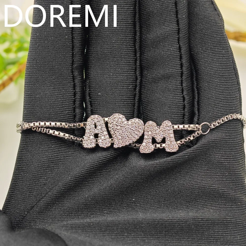 DOREMI A-Z Alphabet Letter Bubble Cz Name Slider Letters DIY Custom Name Letters Slide Heart Charms Slide Bracelet