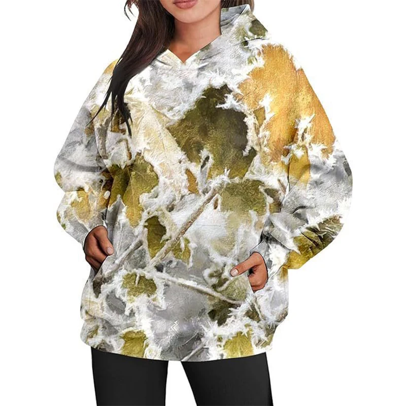 Autumn Camouflage Hoodies Maple Leaf 3D Print Women Casual Streetwear Long Sleeve Hooded Sweatshirts Pullovers Female Clothing