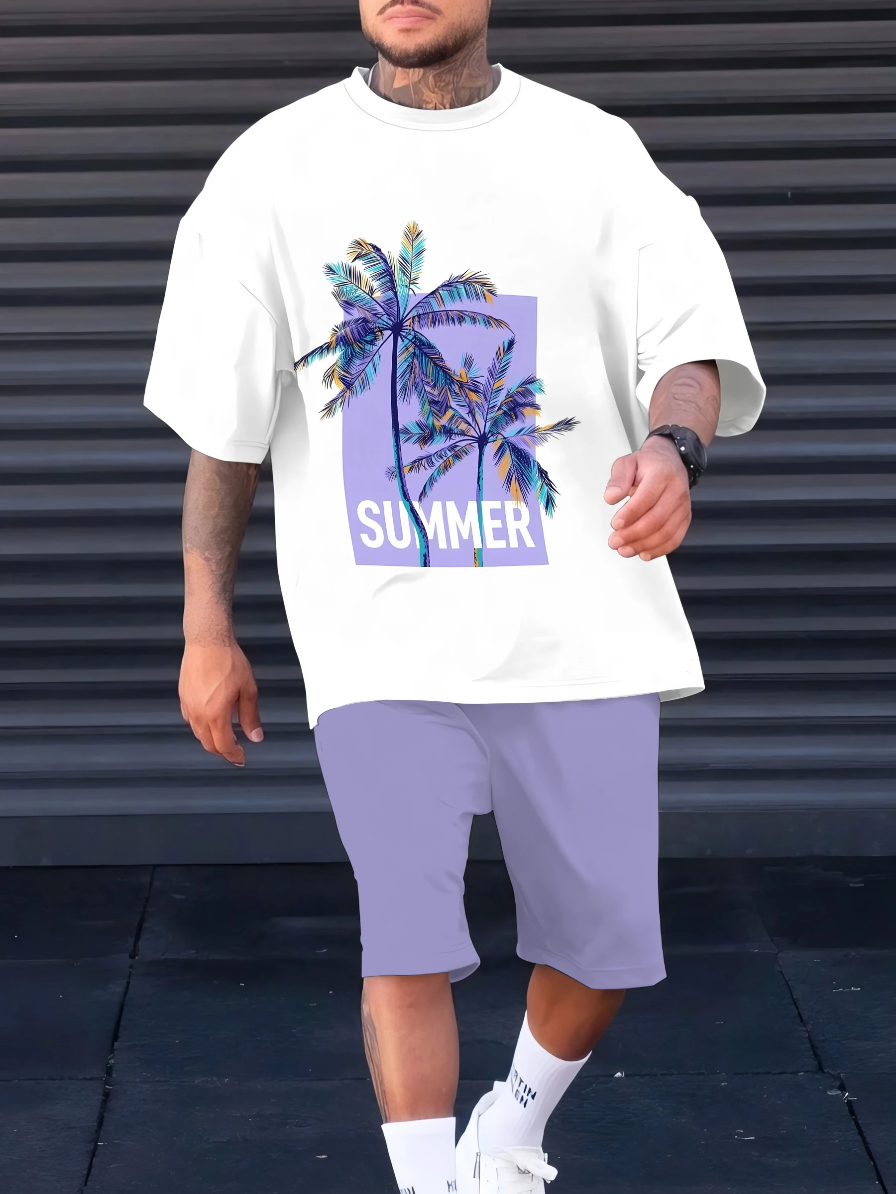 

Summer 2025 New casual Fashion men's Set 3D printed outdoor polyester men's wear