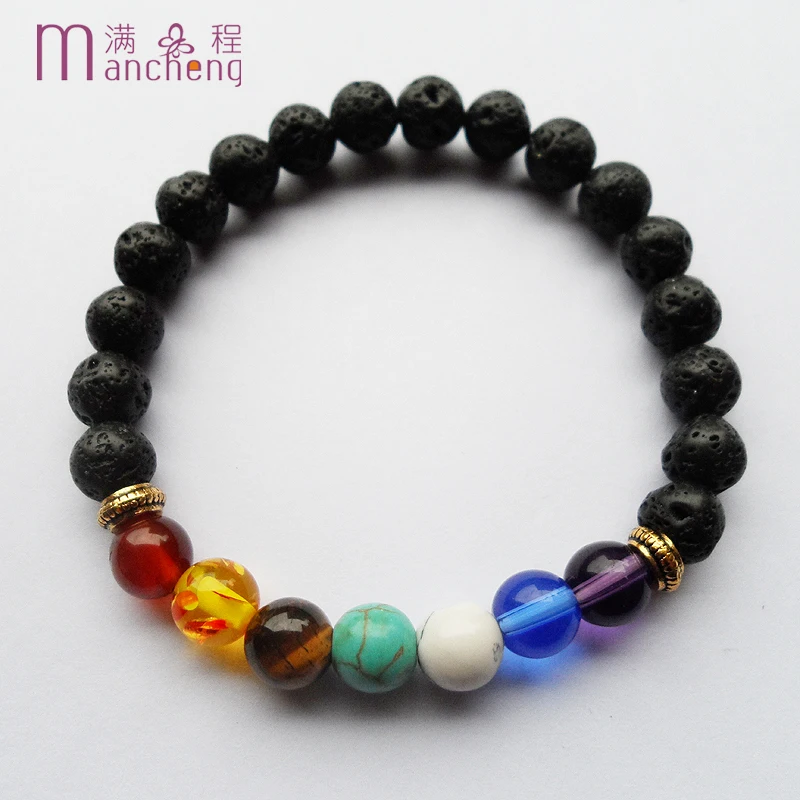 official-website 2 rupee item 1pcs Volcanic 7 Chakra Bracelet Lava Yoga Bracelet Healing Reiki Prayer Balance Buddha Bracelet