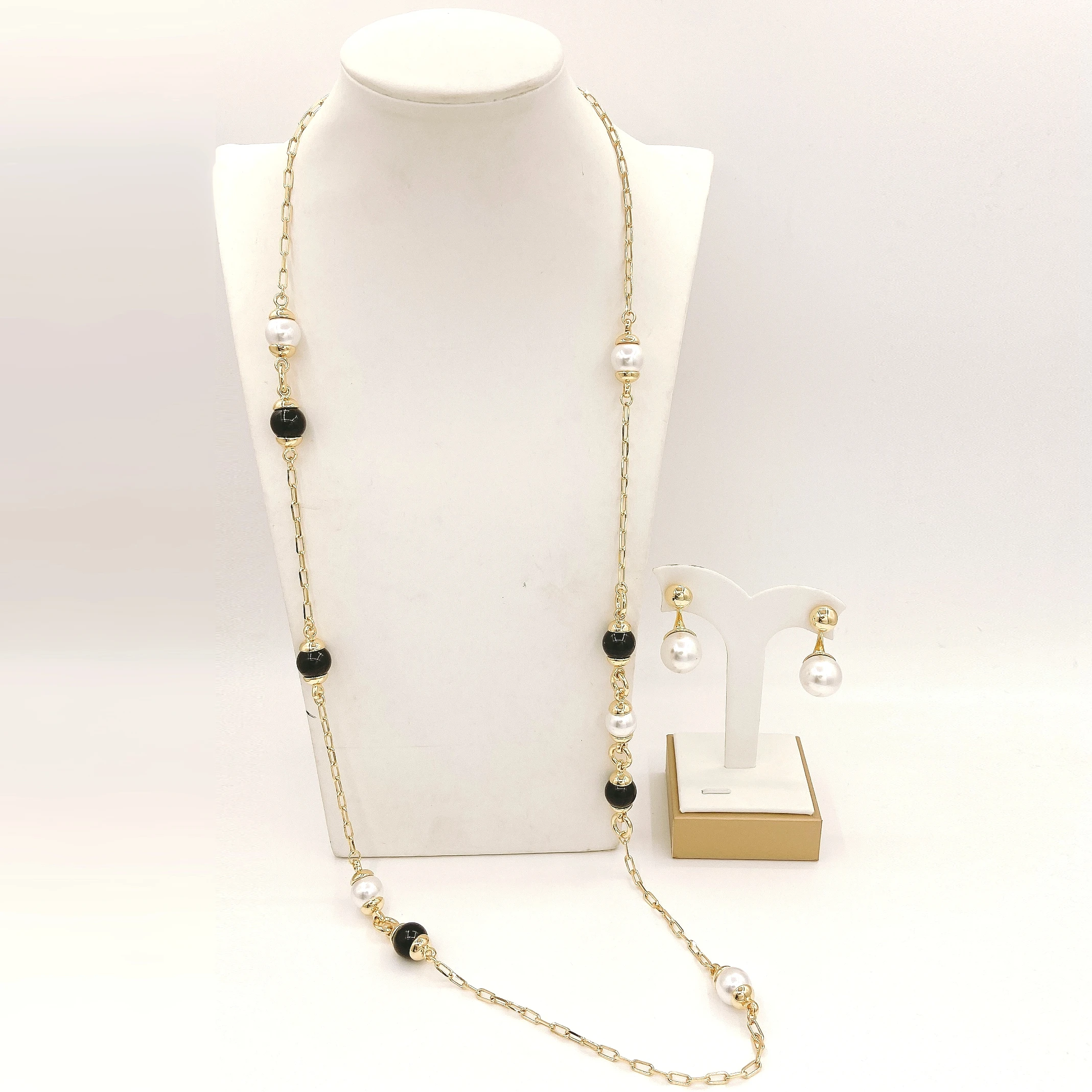 Korean Style Simple Party Earrings Set Zircon Long Chain Necklace Women's Evening Jewelry Cross-Border Hot-Selling Accessories