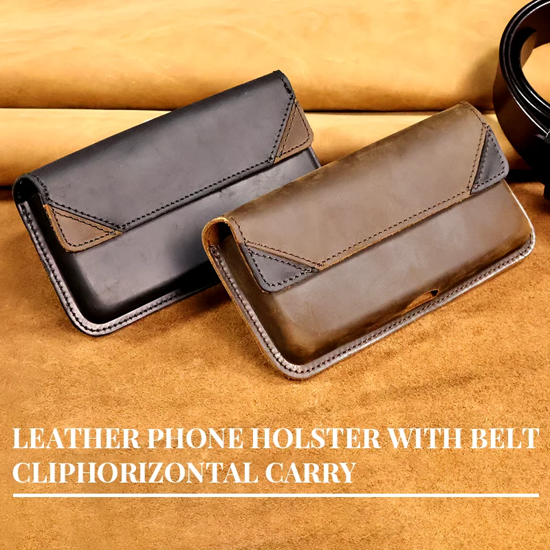 Genuine Leather Waist Bag for Men, Casual Flip Cover, Phone Holster Case with Belt Clip, Mobile Phone Pouch for iPhone 15, Samsu