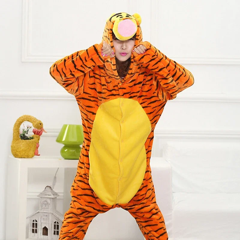 3D Tigger Kigurumi Onesies  Animal Tiger Pajamas Unisex Adult Flannel Hooded Jumpsuits Sleepwear Anime Party Cosplay Pijama