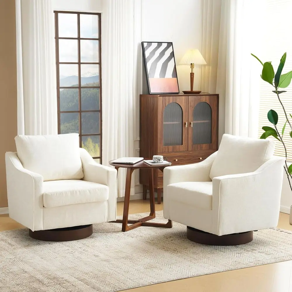 Swivel Accent Chairs Set of 2, 360° Upholstered Armchairs for Home, Living Room, Bedroom, Reading Room, Club - Chenille Beige