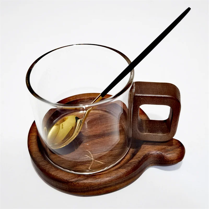 150ML Small Capacity Freshly Ground Espresso Glass Coffee Mug With Wooden Tray Spoon Reusable Tea Mug Barista Coffee Cup Set