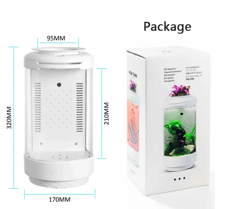 MicMol USB -C Free Install Smart Acrylic Desk Aquarium Tank with Lamp Filter Quick Aquarium Tank