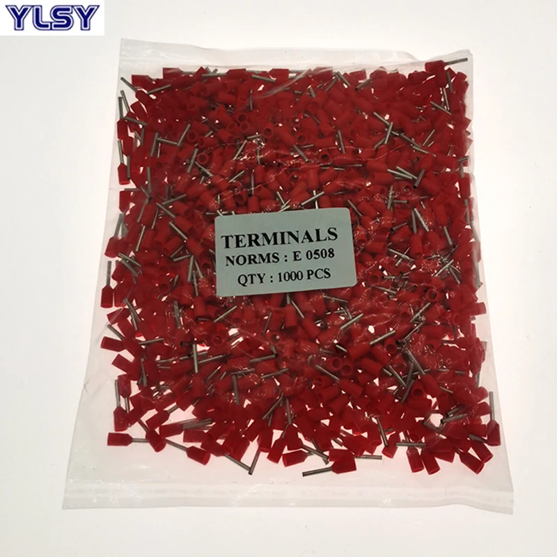 1000Pcs Tube Insutated Cord End Crimp Terminals Electrical Wire Cable Connector E0508 Ferrules VE Type 22AWG 0.5mm²