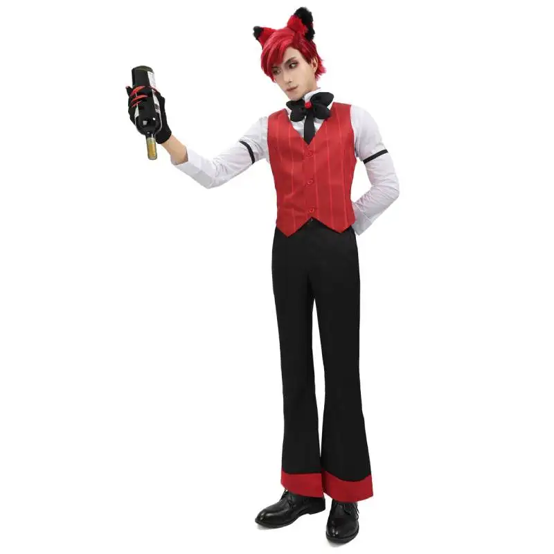 Dazcos Alastor Garçom Cosplay Traje com Colete e Calça Conjunto Completo, Roupas Uniformes para Halloween, Roupa Masculina