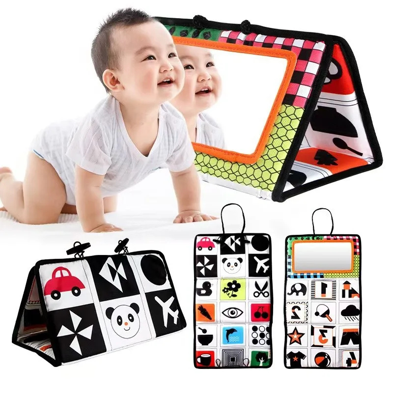 New Infant Cloth Book Educational Toys Foldable and Portable Haha ​​mirror, Baby Bed Pendant Baby Vision and Color Training Toys