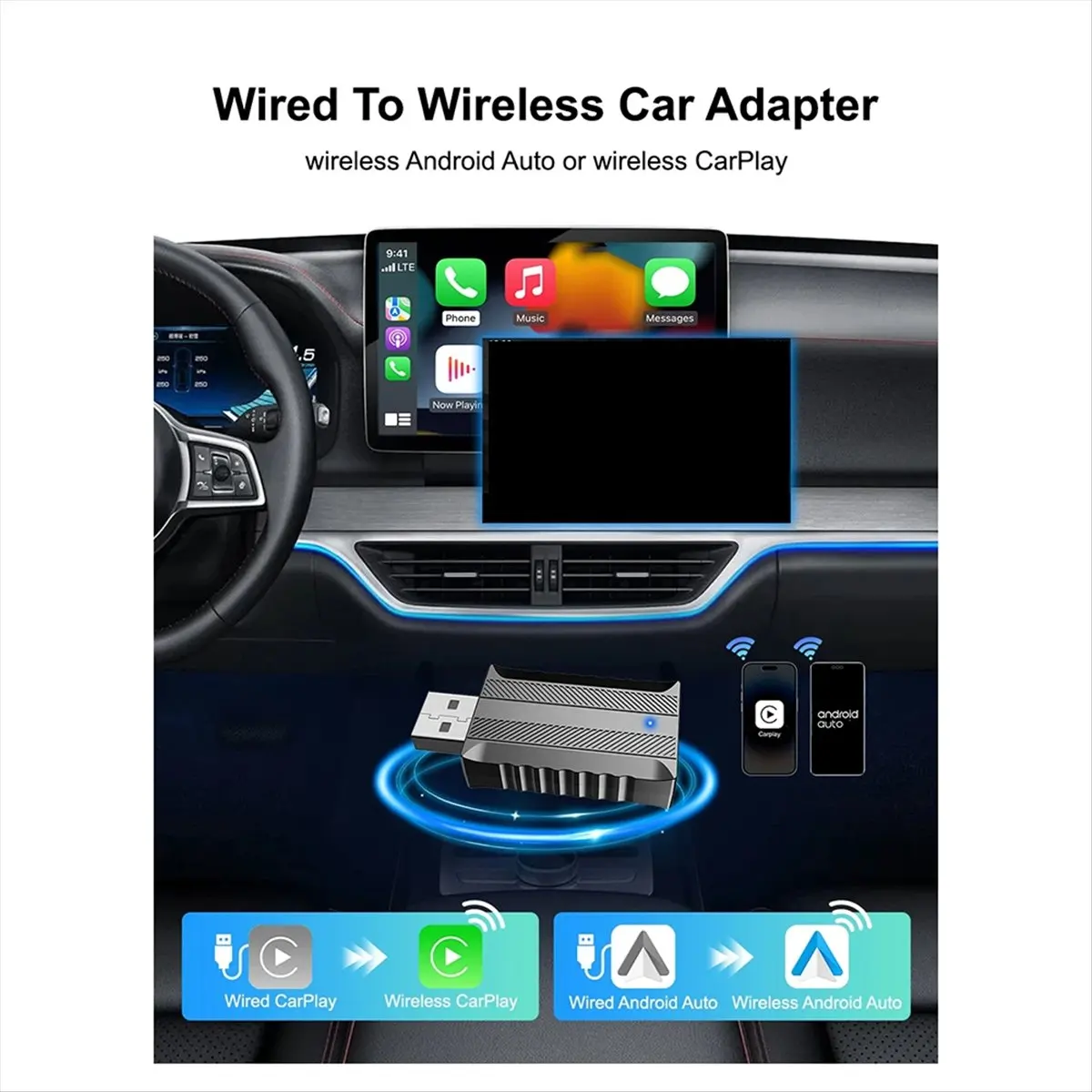 Promotion NEW 2in1 Wired to Wireless CarPlay for Android Auto Adapter for Car Stereo with USB Plug and Play