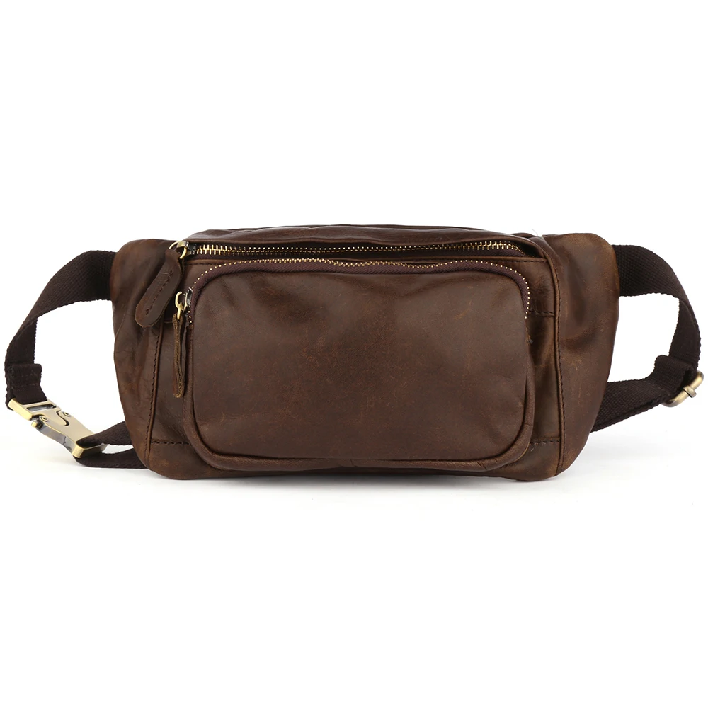 Hot selling Crazy Horse Leather Men's Chest Bag Multi functional Genuine Leather Waist Bag Crossbody Bag Men's Genuine Leather