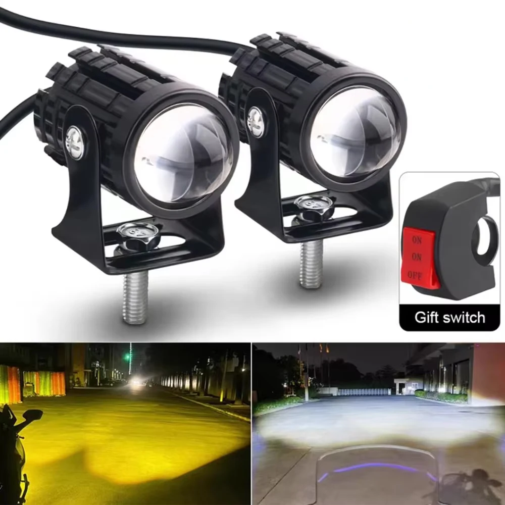 1/2 Peças Farol Auxiliar de LED Super Brilhante para Moto com Projetor e Lente Olho de Peixe - Luz de Neblina LED para Motocicleta