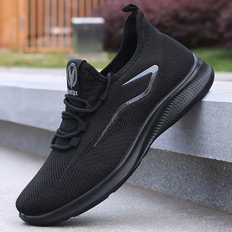 Breathable Lightweight Men's Knit Sneakers Slip Resistant Training Shoes for Running Basketball Black White Sports Shoes PU Sole - Image 2