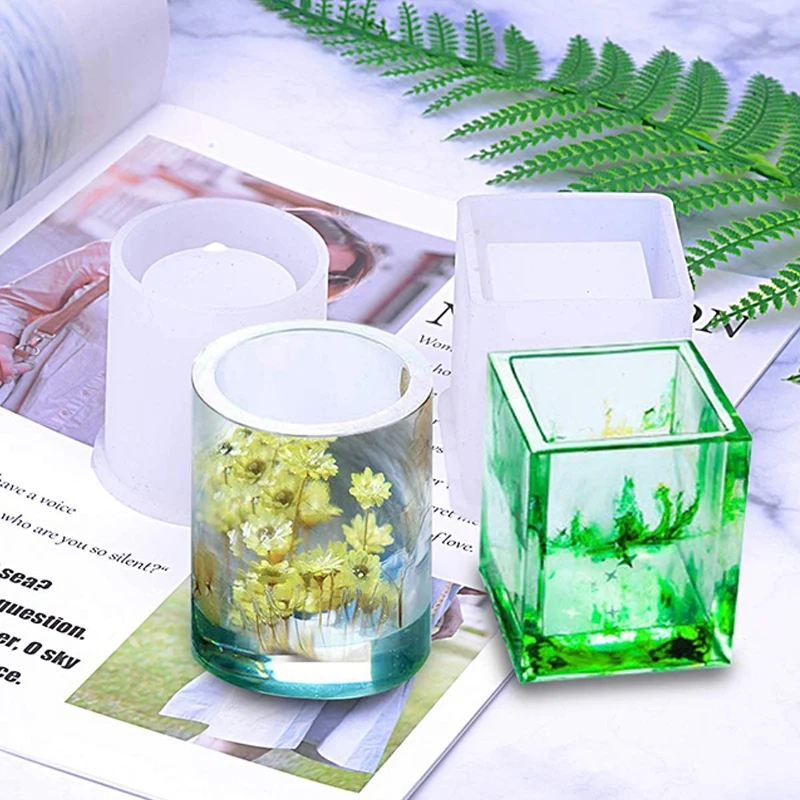 8Pcs Silicone Epoxy Resin Casting Art Molds Include Round, Square, Sphere, Pendant, Coaster For DIY Jewelry, Flower Pot