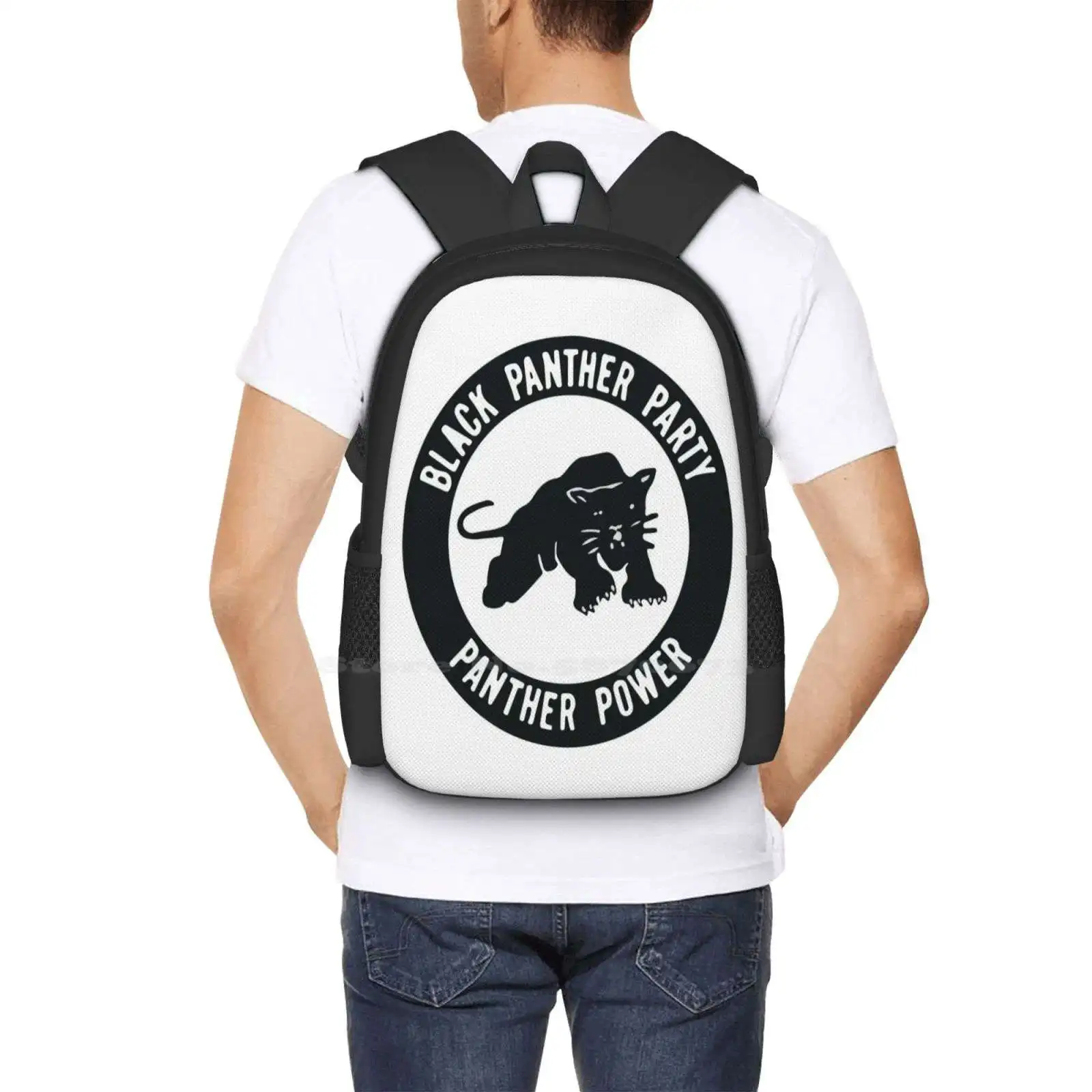 Party-Panther Power Muster Design Tasche Studenten Rucksack Power für die Menschen Gleichheit Angela Davis Party 70er Jahre alten Vintage schwarz