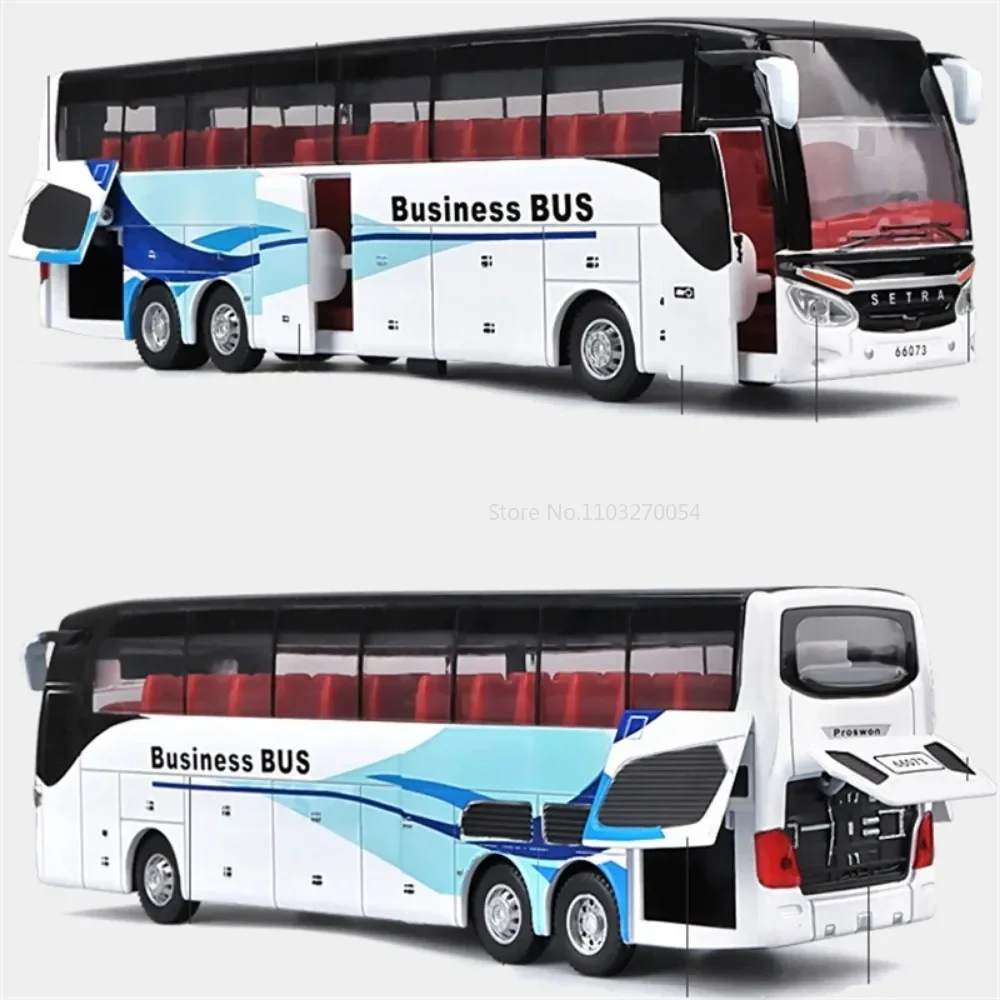1/32 Legering Single-layer Bus Auto Model Speelgoed Diecast Simulatie Metalen Business Bus Voertuig Geluid Licht Trek kinderen Gift Speelgoed