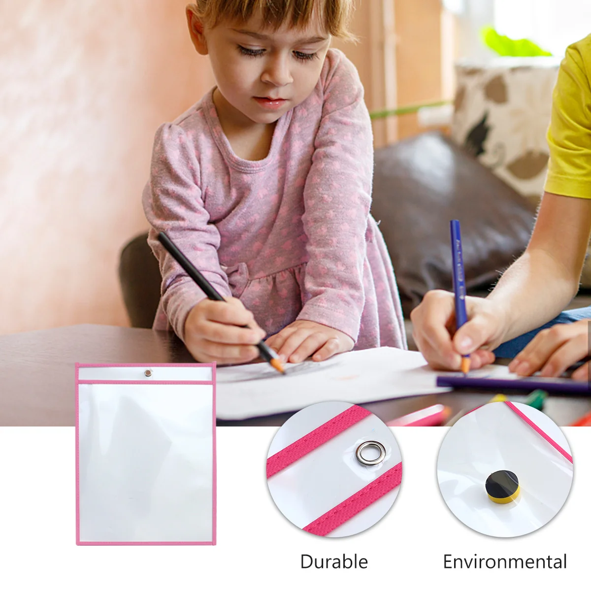 

Children Dry Erase File Pockets Transparent Pet Document Pouches Reusable Writing Sheet Storage School Supplies
