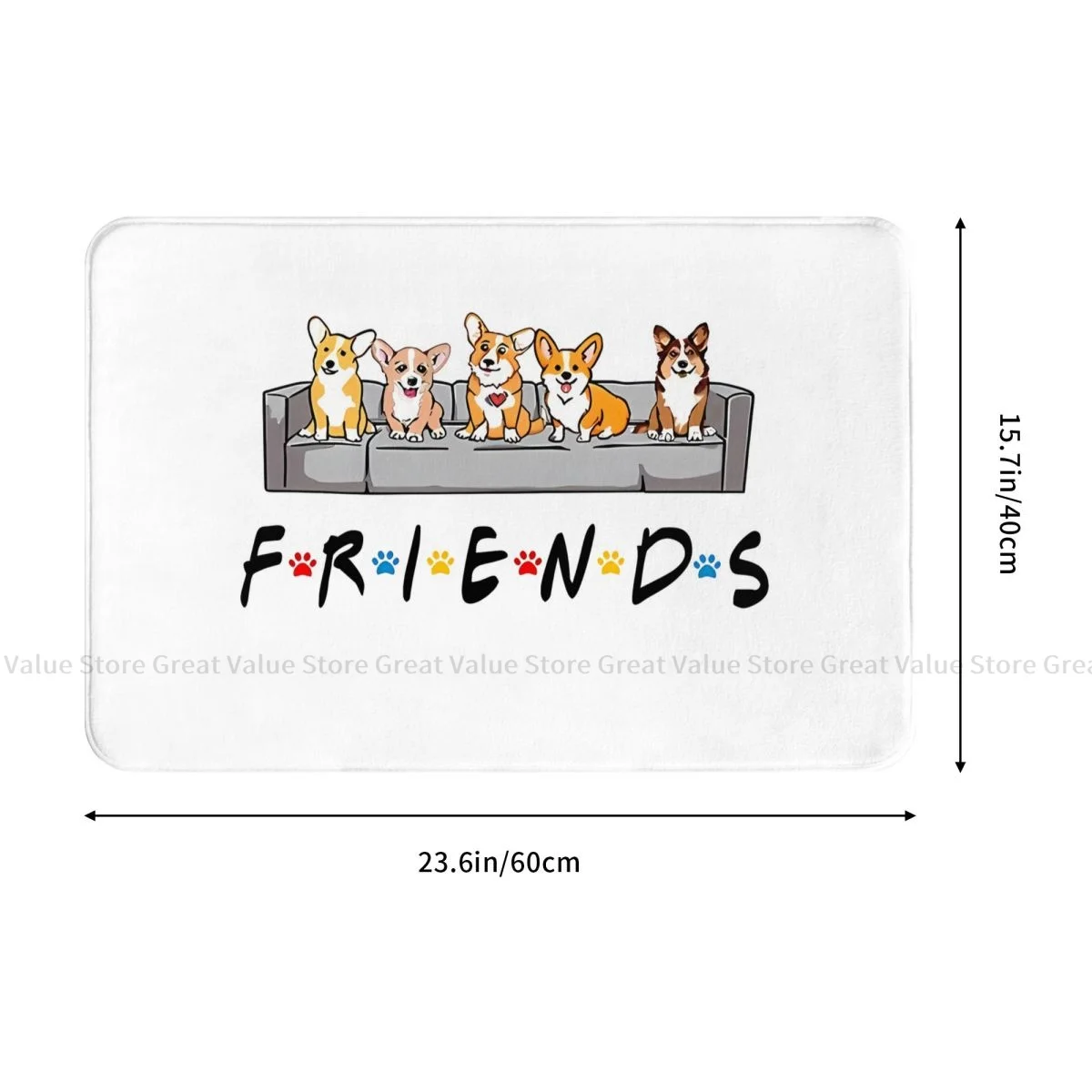 Friends TV Play Kitchen Non-Slip Carpet Corgi Friends Graphic Bedroom Mat Welcome Doormat Home Decor Rug