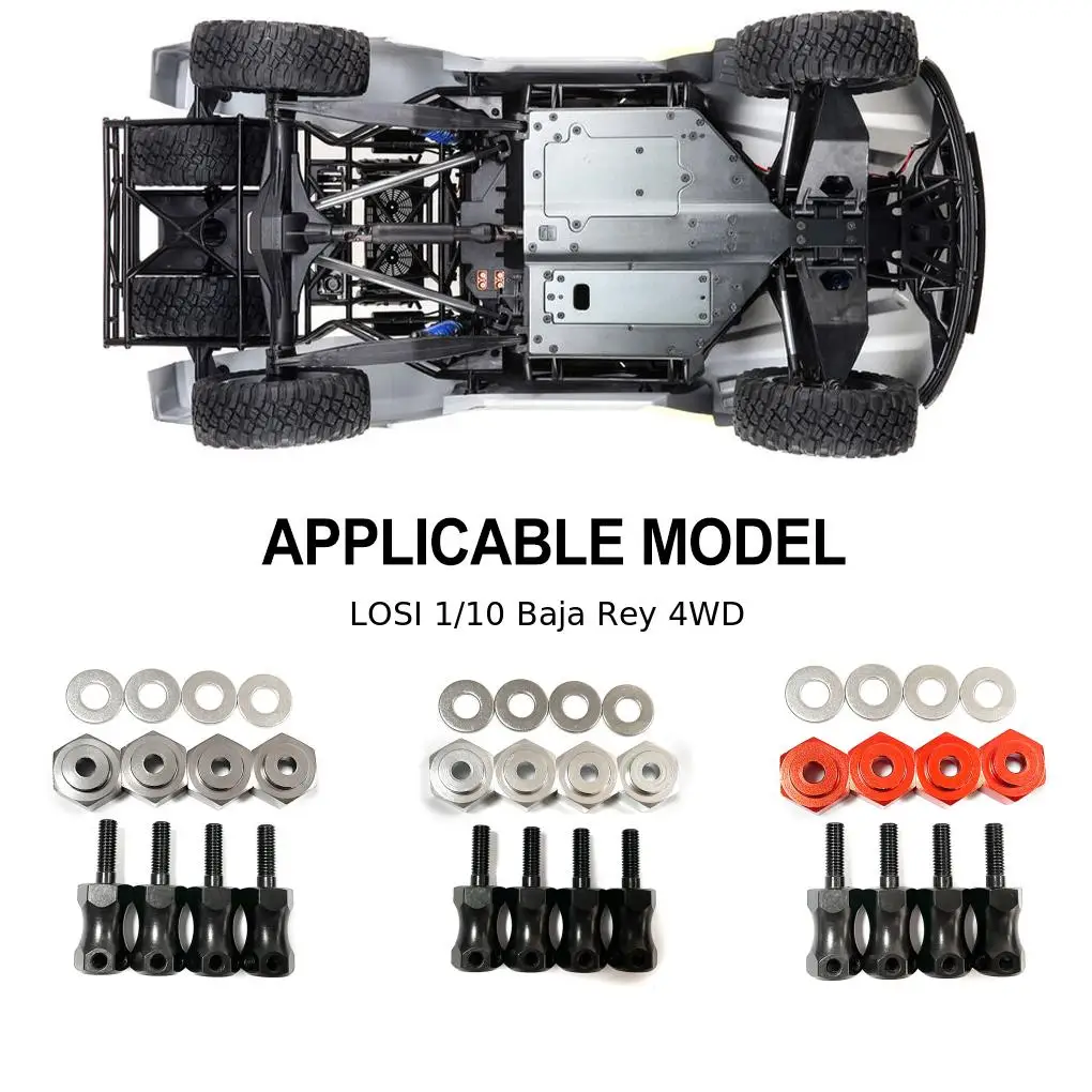 4 szt. Aluminiowe mocowania kół 1/10 z gniazdem sześciokątnym do LOSI Baja Rey 4WD RC, części zamienne do samochodów RC, akcesoria, kolor czerwony