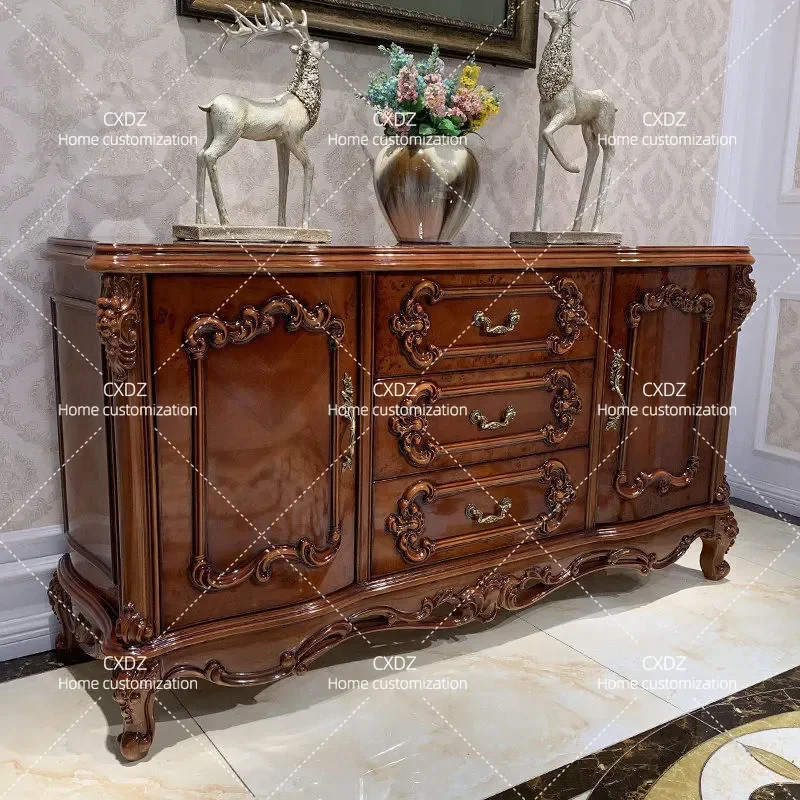 Solid Wood Dining Side Cabinet Wine Storage Locker American Style Engraved Porch Cupboard Dish Cabinet Villa Shoe Storage