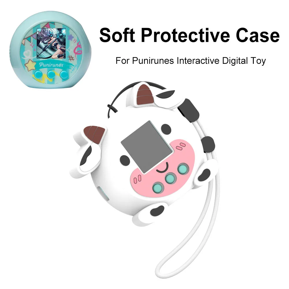 Silicone Case Cover with Lanyard Cartoon Protective Cover Protector Cover Protective Shell for Punirunes Interactive Digital Toy