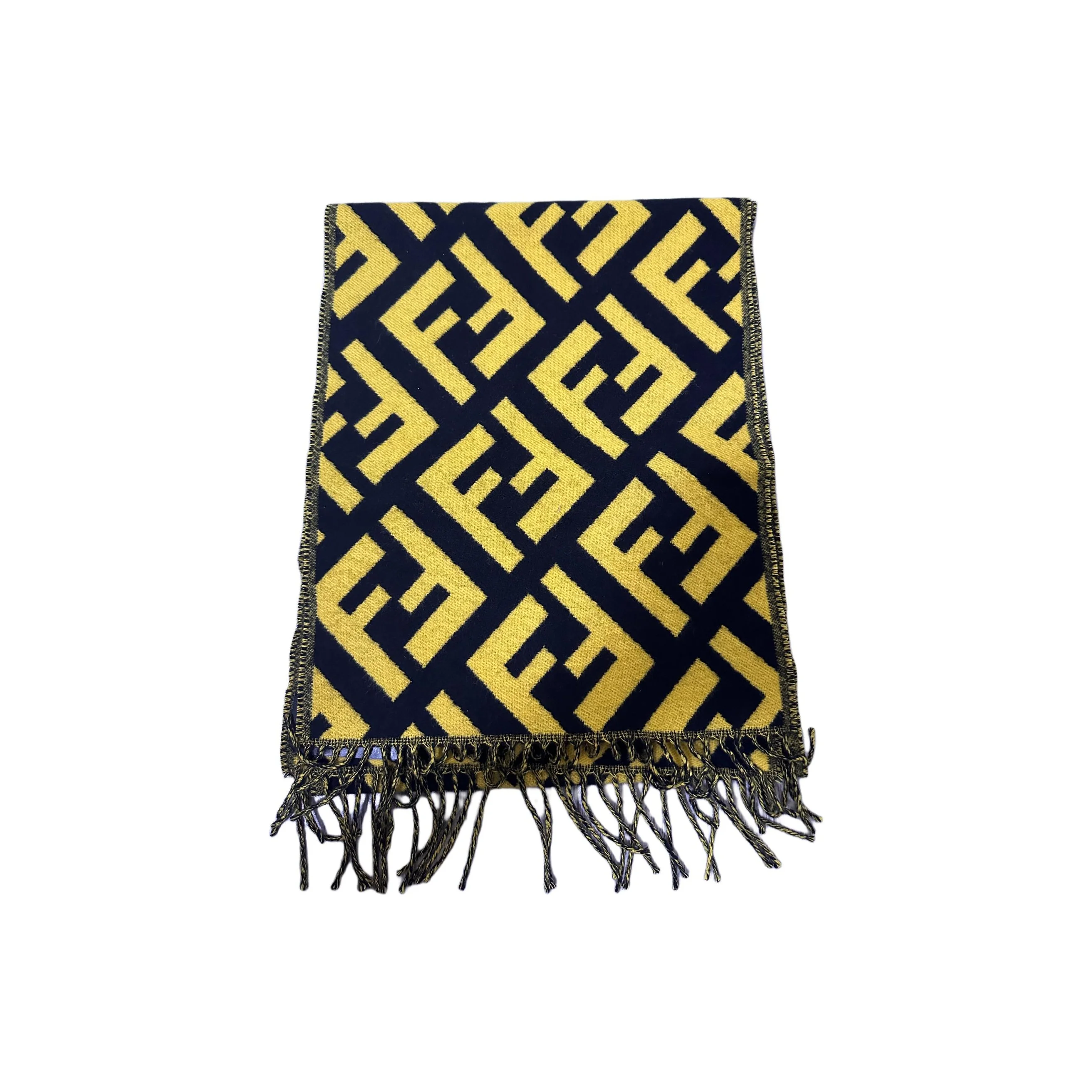 

FENDI Cashmere Knit Scarves Unisex Black Yellow FXS124ADSI