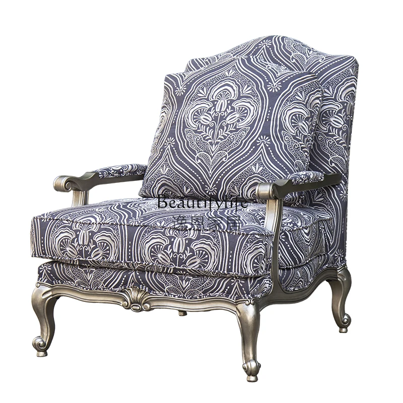

American Classical Sofa Home Living Room Fabric Craft Leisure Chair Imported Fabric Single-Seat Sofa Chair