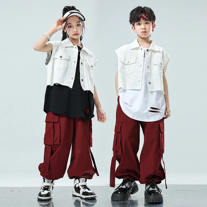 재즈 의상 소녀 성능 정장 여름 힙합 탑 셔플 바지 무대 착용 소년 스트리트 댄스 의류 멋진 streetwear 3481