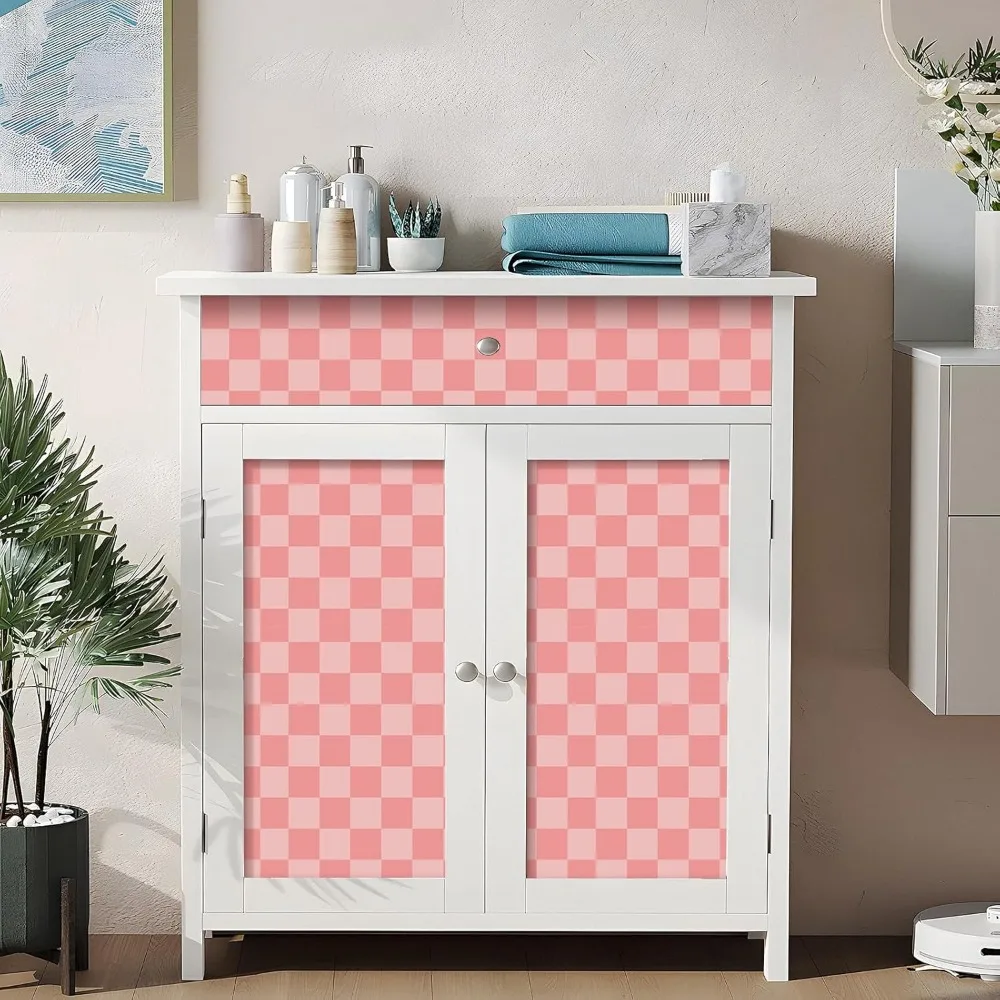 Papel de parede rosa com padrão xadrez para decorações autoadesivas de armário e bancada